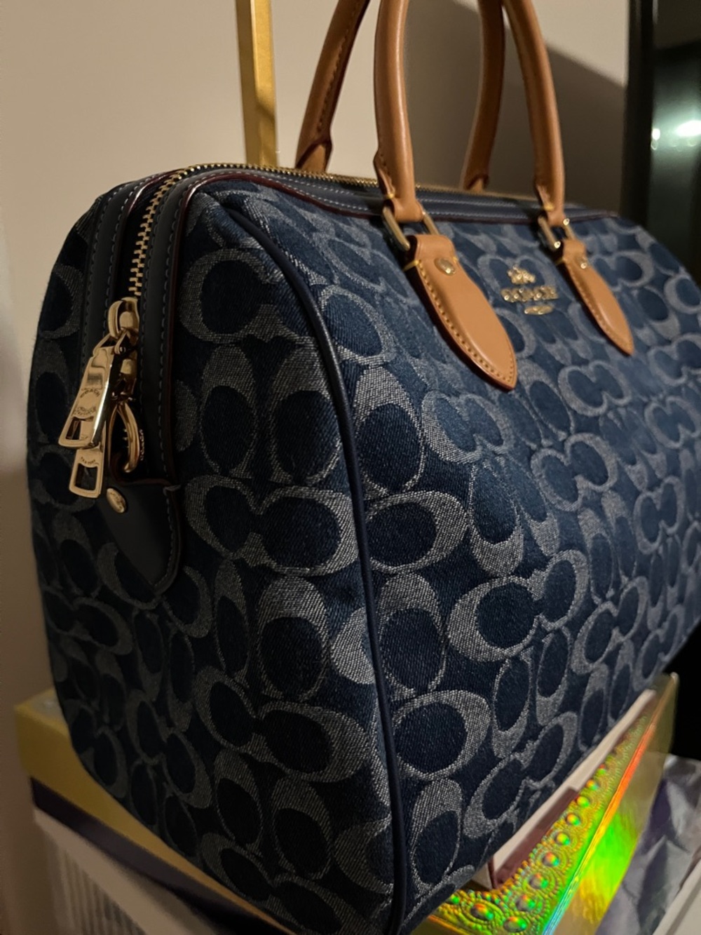 Coach Rowan Large Satchel Bag in Signature Denim Canvas - Picture 5 of 15